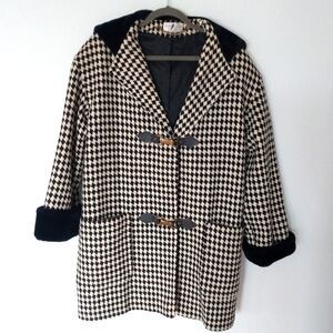 Ashley Scott Vintage Wool Houndstooth Hooded Coat